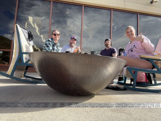 Steve and Nikki Page, Michele & Chuck Osborn, Blackhawk Colorado, Monarch Casino top deck with fire pit