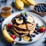 Vegan Blueberry Banana Pancakes with Strawberry