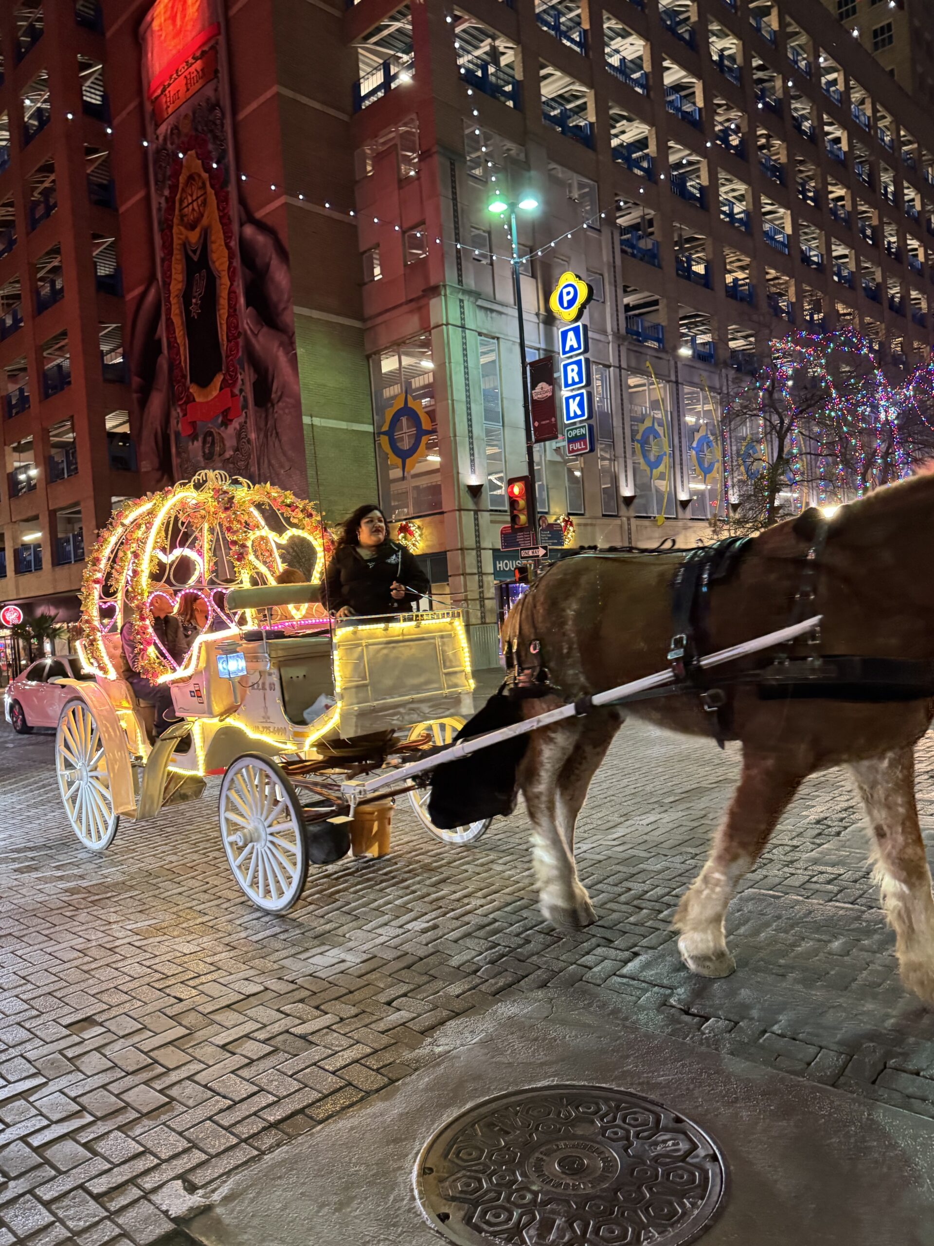 Horse-Drawn Carriage, Holiday Lights, San Antonio Texas, Photo by travel author Nikki Page